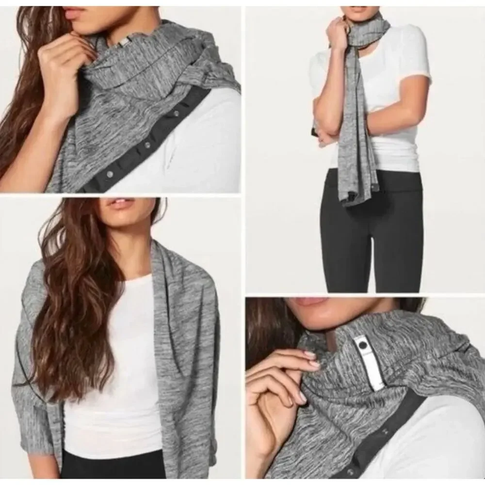 Lululemon Vinyasa Snap Infinity Scarf Wrap One Size Gray And Black Snap